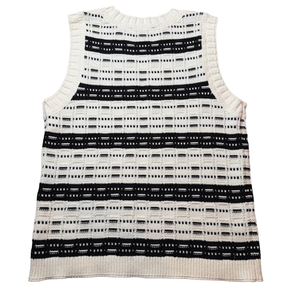 Ann Taylor Sweater Vest Womens LP Black White Striped Knit Metallic Crew Neck - Picture 2 of 5